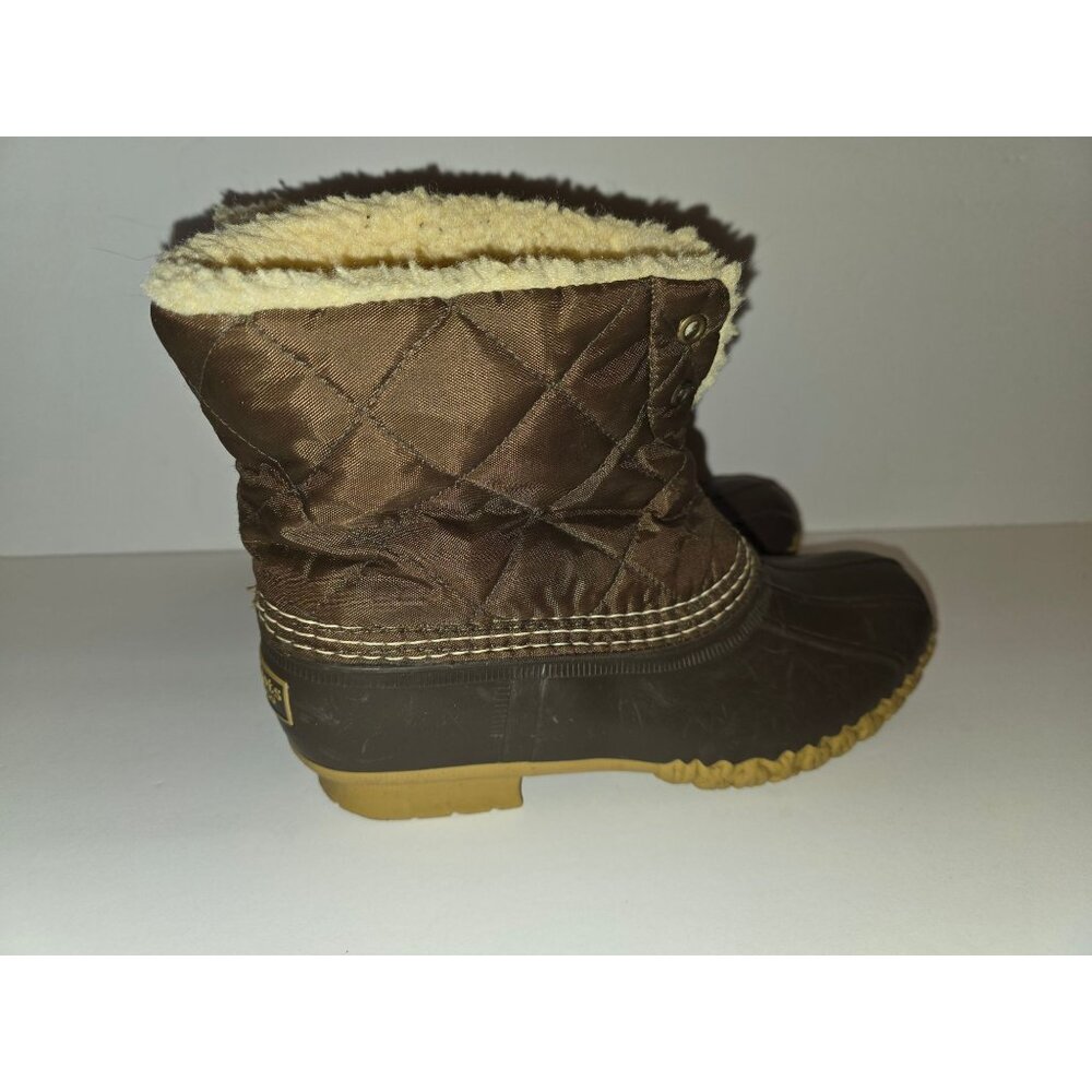 L.L Bean Womens Brown Quilted Bean Boots Lined Size 6M Rubber Sole Made In Maine